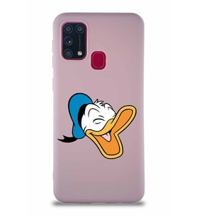 Samsung Galaxy M31 Soft Premier Kapak Donald Duck-E Tasarımlı Silikon Kılıf - Pudra (Şeffaf)