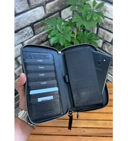 Guard Çift Fermuarlı Siyah Hakiki Deri El Çantası Erkek / Kadın P3031