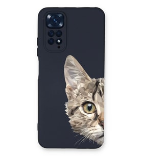 Xiaomi Redmi Note 11s Uyumlu Lansman Kılıf Catface Tasarımlı İçi Kadife Kapak-Koyu Mavi (Şeffaf)