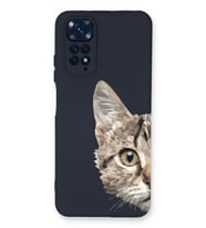 Xiaomi Redmi Note 11s Uyumlu Lansman Kılıf Catface Tasarımlı İçi Kadife Kapak-Koyu Mavi (Şeffaf)