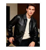 Basic Slim Fit Polo Yakalı Deri Ceket (Siyah)