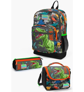Coral High Kids Siyah Gri Dinozor Desenli 3’lü Okul Çanta Seti SET0123744