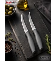 ByMyHand Paslanmaz Çelik Füme Meyve Bıçağı Soyma Bıçağı Dilimleme Bıçağı 2'li Set
