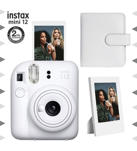 Instax mini 12 Beyaz Fotoğraf Makinesi-Çerçeve ve 64'lü Kare Albüm Seti