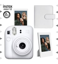 Instax mini 12 Beyaz Fotoğraf Makinesi-Çerçeve ve 64'lü Kare Albüm Seti