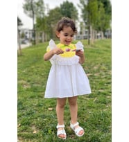 Puantiyeli Kısa Kol Sarı Kız Çocuk Bebek Yazlık Elbise