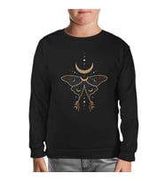 Kelebek ve Ay Siyah Çocuk Sweatshirt