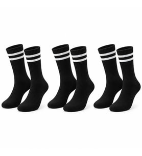 Siyah Çorap Beyaz Çizgili 3'lü Set Unisex Uzun Soket Günlük Spor Rahat Kolej Stil Çorap Seti — Siyah, 36-40