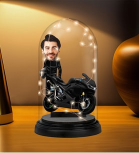 Kişiye Özel Işıklı Motorcu Tasarımlı Karikatür Biblo Fanus