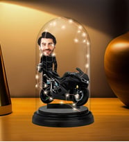 Kişiye Özel Işıklı Motorcu Tasarımlı Karikatür Biblo Fanus