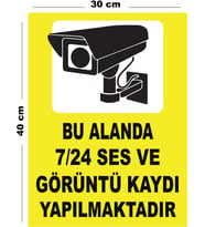 Metal Bu Alanda 7 24 Ses Ve Görüntü Kaydı Yapılmaktadır 30cm x 40cm A3 Büyüklüğünde Uyarı Levhası