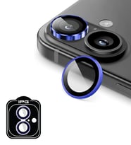 iPhone 16 / 16 Plus için IPG ProLENS Kamera Lens Koruyucu Alüminyum CD Çerçeveli, Kırılmaz Cam (Mavi)