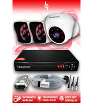 BAYICAM 3 Kameralı Kare 1 İç Kamera Set HDD'siz Full HD Gece Görüşlü Güvenlik Kamerası Sistemi