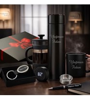 Premium İsme Özel Erkek Kadın Lüks Hediye Seti - Dereceli Termos, Kupa Bardak, French Press, Anahtarlık, Defter, Kalem - Hemen Kargo