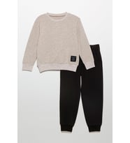 Etiket Detaylı Sweatshirt Jogger Taş Alt Üst Takım