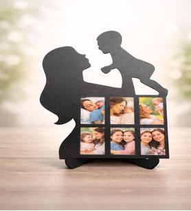 Anneler Günü Hediyesi Anne Bebek Silüetli 6 Fotoğraflı Dekoratif Ahşap Çerçeve