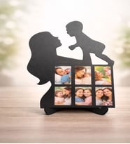 Anneler Günü Hediyesi Anne Bebek Silüetli 6 Fotoğraflı Dekoratif Ahşap Çerçeve