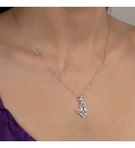 Swarovski Taşlı Gümüş Kelebek Bayan Kolye