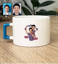 Kişiye Özel Karikatürlü Bordo Mavi Taraftar Baba Oğul Lüks Fincan Babalar Günü Hediyesi