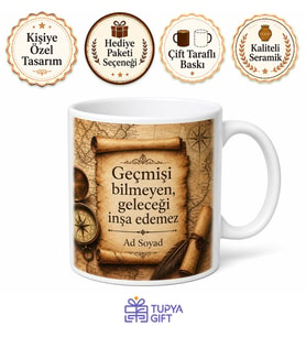 Tarihçi Tasarımlı Nostaljik Motifli İsme Özel Seramik Kahve Kupası Hediye