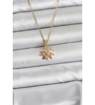 316L Çelik Zincir Gold Renk Pembe Papatya Model Kadın Kolye