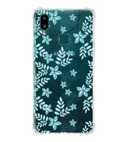 Samsung Galaxy A10s Uyumlu Köşe Korumalı Antişok Kapak Floral Su Yeşili Tasarımlı Şeffaf  Kılıf