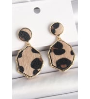 Pirinç Gold Renk Sallantı Leopar Desen Plaka Model Kadın Küpe - TJ-BKP10340