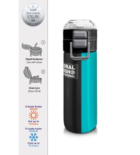 Coral High Erkek Çocuk 500 ml Okul ve Günlük Paslanmaz Çelik Termos - Siyah Yeşil Çizgili Desenli  - Sızdırmaz