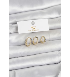 Pirinç Gold Renk Nazarlı Model 3'lü Kadın Küpe 5886 - 1OL1290-6441