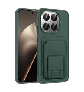 Coverzone Xiaomi 15T Pro ile Uyumlu K?l?f Z-Bikart Kart B�lmeli Standl? Kilif, Deri Dokulu Y�zey, Darbe Emici Kenar Koruma, Arka Kapak Tasar?m? Xiaomi 15T Pro kilif Koyu Ye?il