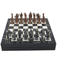 GiftHome Büyük Boy Metal İngiliz Satranç Tk. Antik ve Mermer Desenli Sandıklı MDF Tahtası(36X36 cm.) 