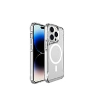 Apple iPhone 15 Pro Kılıf Eğimli Kamera Dizayn Magsafe Şarj Uyumlu Sert Şeffaf Silikon (Pembe)