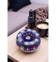 SERAMİK KÜLLÜKLER, %100 EL İŞLEMESİ, KAPAKLI, KULLANIŞLI, DEKORATİF, 12 CM, 6 FARKLI MODEL (B.Lacivert)