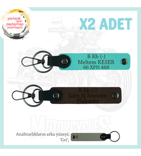 Motor Severlere Hediye, İsim Plaka ve B Rh (-) Kan Grubu Yazılı x2'li Anahtarlık, K Kahve-Turkuaz-Gr