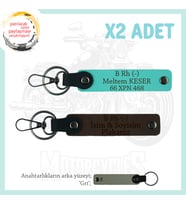 Motor Severlere Hediye, İsim Plaka ve B Rh (-) Kan Grubu Yazılı x2'li Anahtarlık, K Kahve-Turkuaz-Gr