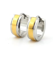 Sarı Şerit Gümüş Renk 13mm Çaplı Paslanmaz Çelik Halka Erkek Küpe ER107