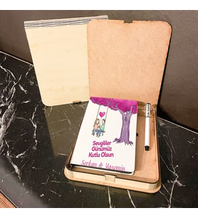 Sevgiliye Hediye Ahşap Kutulu Defter Kalem Set 030