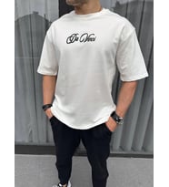 Erkek Baskılı T-Shirt Kısa Kol Bisiklet Yaka Regular Fit Rahat Kalıp Günlük Tişört - Beyaz
