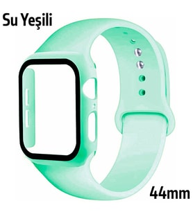 ALLY Apple Watch 4-5-6 44mm Silikon Kordon Kayış ve Ekran Koruyucu Kılıf SU YEŞİLİ