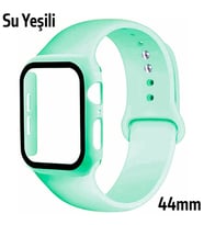 ALLY Apple Watch 4-5-6 44mm Silikon Kordon Kayış ve Ekran Koruyucu Kılıf SU YEŞİLİ