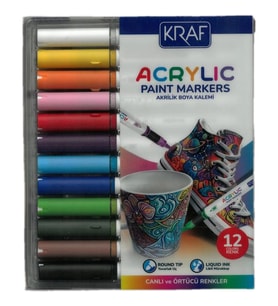 KRAF 666 AKRİLİK MARKER YUVARLAK UÇ BOYA KALEMİ SETİ 12'Lİ