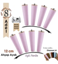 8 Adet Ahşap Ayak 12 Cm Açık Pembe M8 Civatalı Bağlantı Aparatlı Dolap Mobilya Koltuk Kanepe Destek Ayağı Ayakları