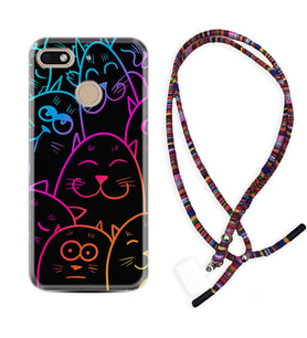 General Mobile GM8 Go GM9 GM20 Pro Plus Kılıf Boyun Asklı Rasta Silikon Neon Cats 1790