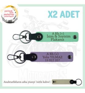 Yol Tutkunları İçin, İsim Plaka ve A+ Kan Grubuna Kişiselleştirilmiş x2' li Anahtarlık, Mor-Yeşil-SK