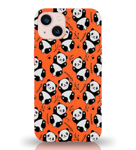 Apple iPhone 13 Uyumlu Lansman Kılıf Panda Tasarımlı İçi Kadife Kapak-Turuncu (Şeffaf)