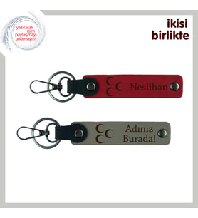 Üç Hilal Motifli Anahtarlık Seti – Üzerine İsim Yazılabilir Hediyelik, Kırmızı-Kül Gri