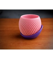 3D Baskı Küre Saksı - Kafes Dokulu İki Parçalı Dekoratif Saksı - Pembe-Mor