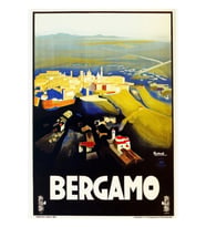 1920'lerde Bergamo Italyan Seyahat Reklamı Tablo Ahşap Poster Dekoratif