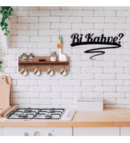 BK Home Doğal Ahşap Raflı Dekoratif Fincan Askılığı ve Bi Kahve Duvar Süsü-2 (Beyaz)