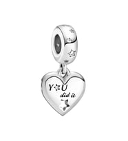 Nur Silver You Did İt Yazılı Yıldız Detay Sallantılı Kalp Gümüş Charm NUR-BL00133